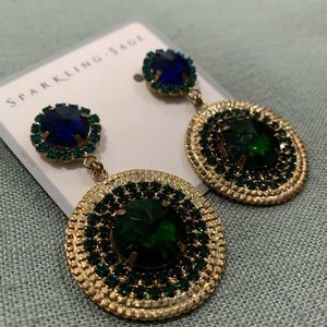 Beautiful statement blue and green rhinestone earrings